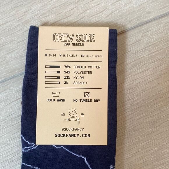 Sock Fancy Crew Socks NWT Landscape print L/XL Navy Blue 2 complete pairs - Picture 4 of 4